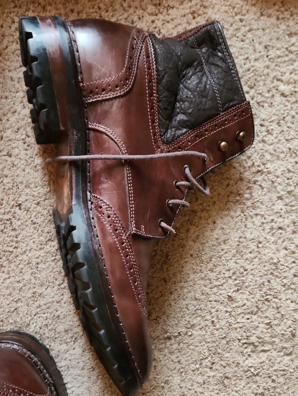 Johnston  & Murphy Men's Wingtip Shearling Lined Leather Boots Sz 12 M